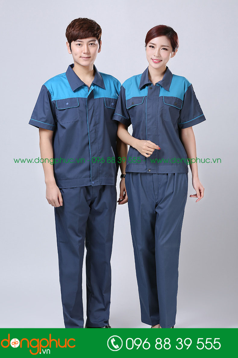Mẫu bảo hộ màu xanh đậm phối xanh YA cộc tay